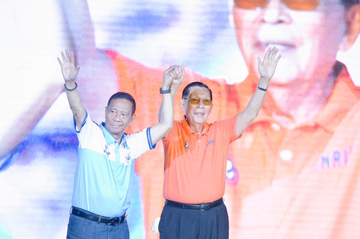 Senate bets Enrile, Tolentino, Dela Rosa take the stage at Binays’ campaign kickoff