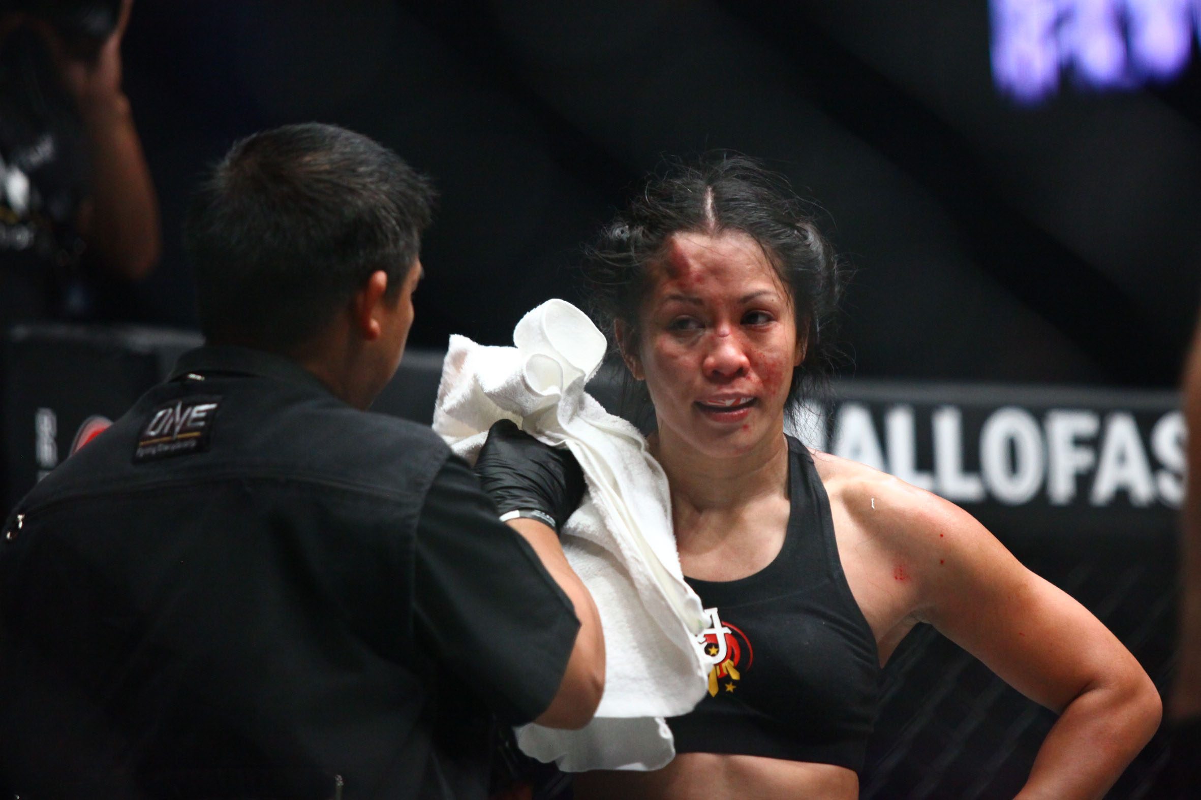SPOILED RETURN. Ana Julaton returned to the cage from a one-year absence, and left bloodied and battered after losing to Russian Irina Mazepa. File photo by Josh Albelda/Rappler  