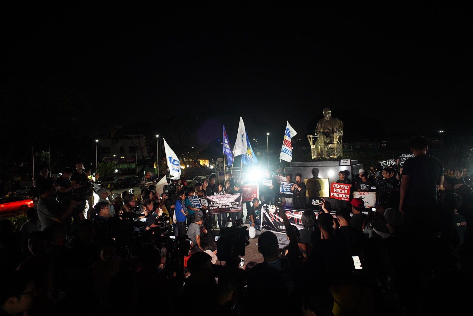 #BLACKFRIDAYPROTEST. Journalists and activists gather at the Roces Circle in Quezon City on February 15, 2019, to denounce the attacks against the media and critics of President Duterte. Photo by Martin San Diego/Rappler  