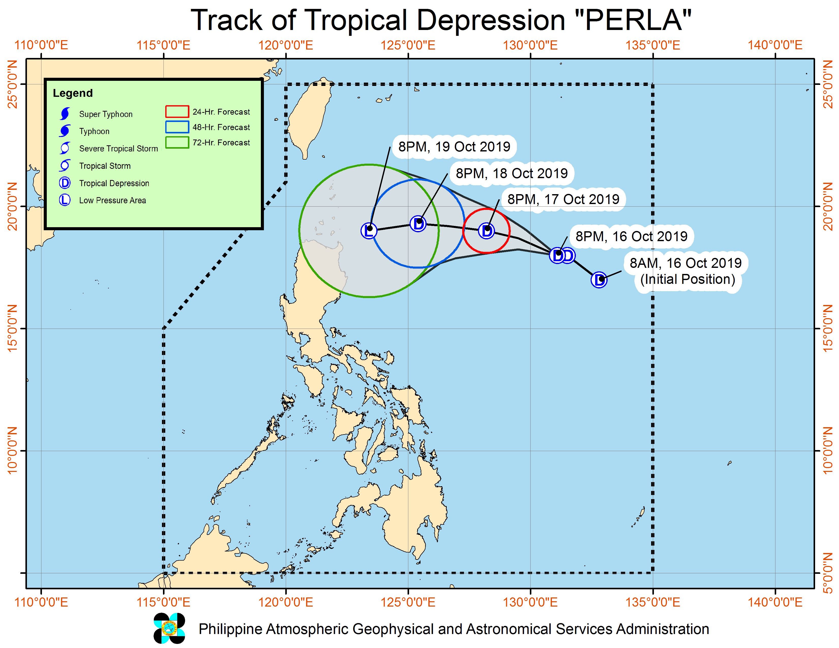 Forecast track of Tropical Depression Perla as of October 16, 2019, 11 pm. Image from PAGASA 