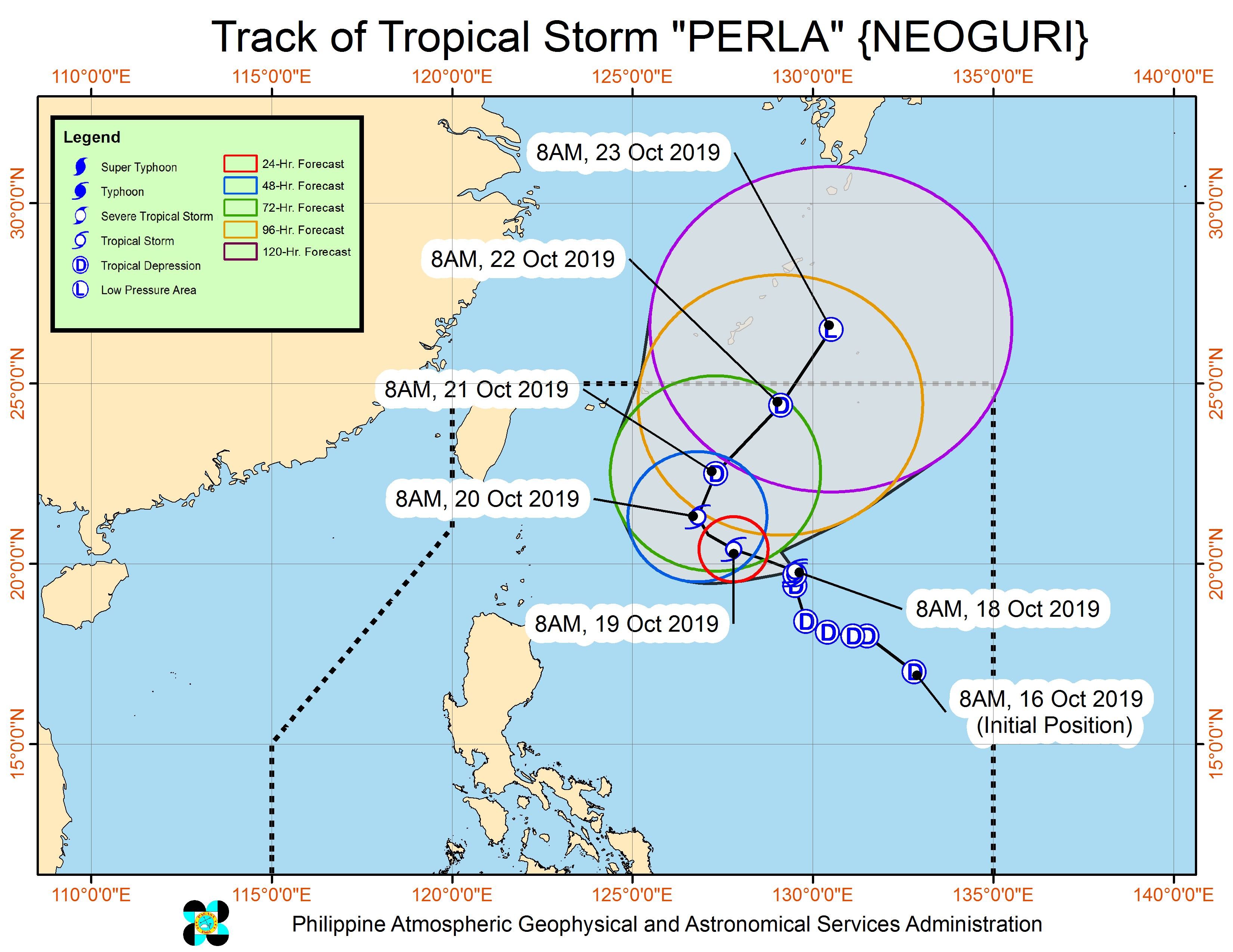 Forecast track of Tropical Storm Perla (Neoguri) as of October 18, 2019, 11 am. Image from PAGASA 