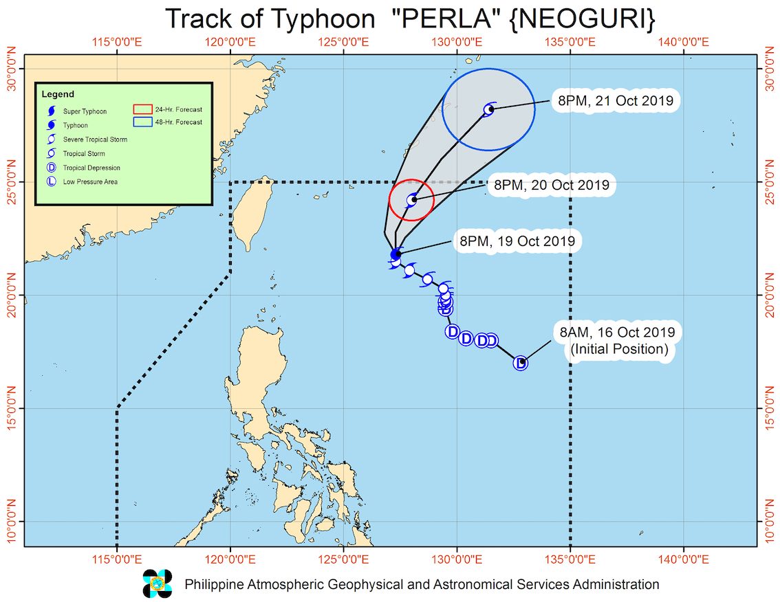 Forecast track of Typhoon Perla (Neoguri) as of October 19, 2019, 11 pm. Image from PAGASA 
