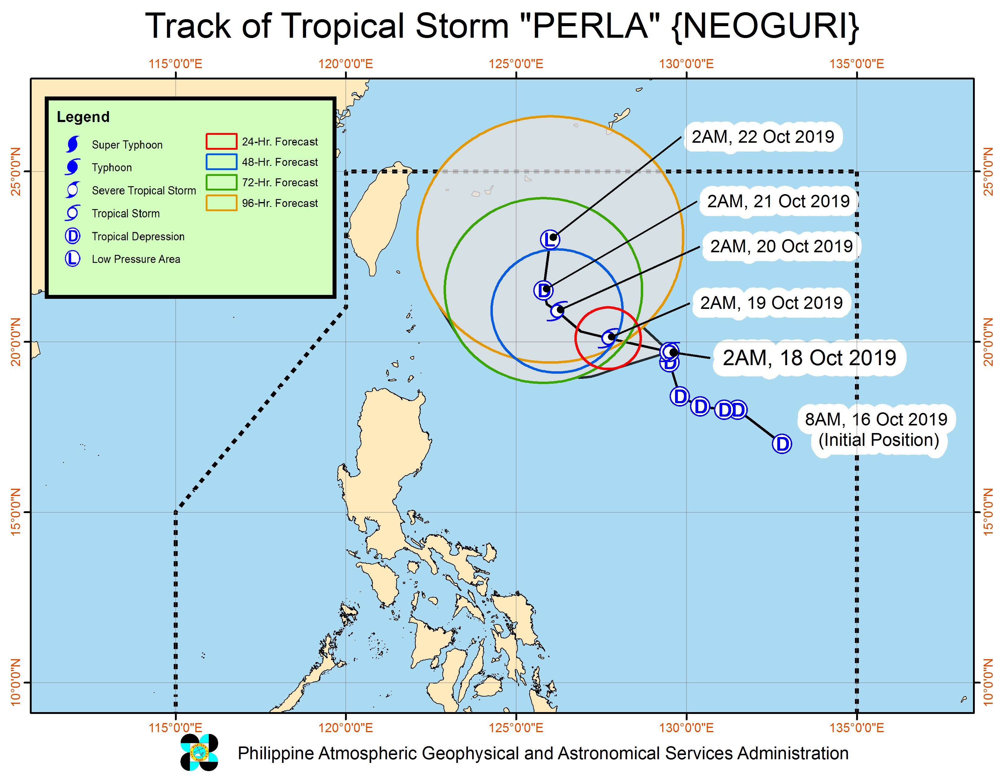 Forecast track of Tropical Storm Perla (Neoguri) as of October 18, 2019, 5 am. Image from PAGASA 