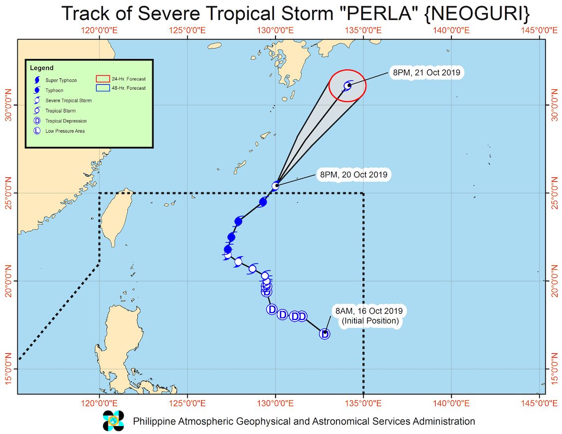 Forecast track of Severe Tropical Storm Perla (Neoguri) as of October 20, 2019, 11 pm. Image from PAGASA 