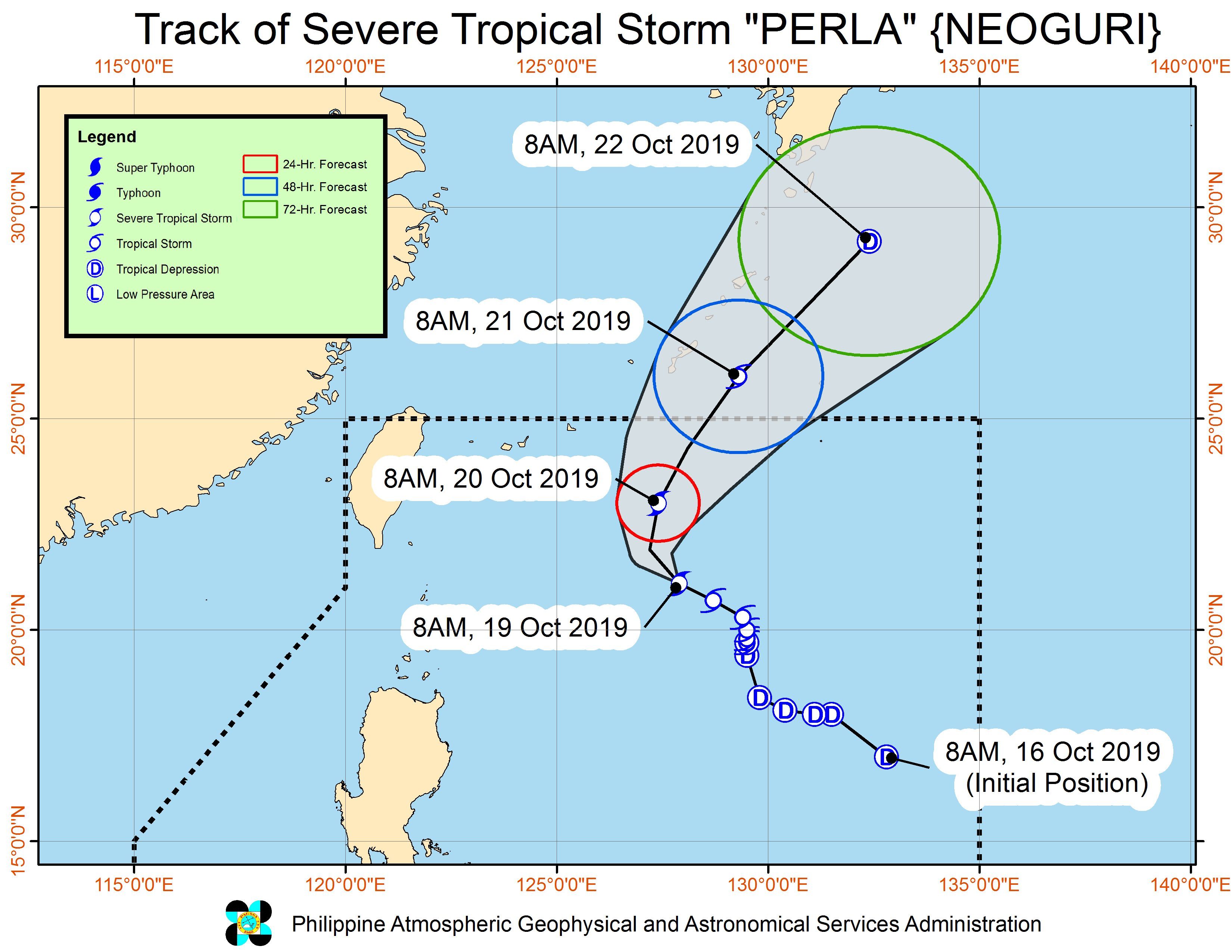 Forecast track of Severe Tropical Storm Perla (Neoguri) as of October 19, 2019, 11 am. Image from PAGASA 