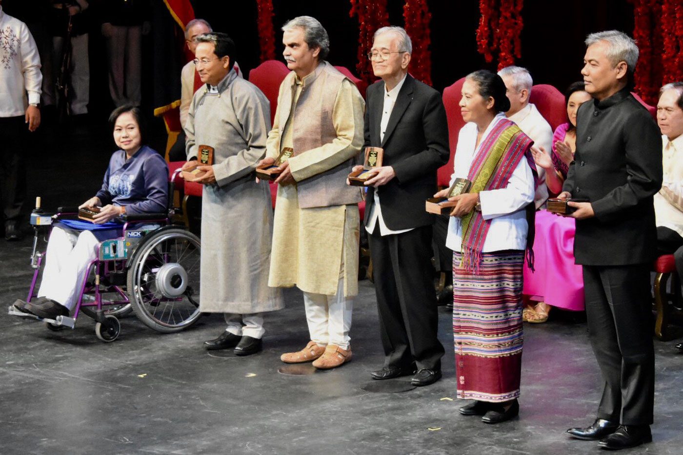 AWARDEES. The 2018 Ramon Magsaysay Awardees presented to the audience. From left Vo Thi Huang Yen of Vietnam, Sonam Wangchuk of India, Bharat Vatwani also of India, Howard Dee of the Philippines, Maria de Lourdes Martins. Ruz of Timor Leste and Youk Chhang of Cambodia. The presentation ceremonies was held at the Cultural Center of the Philippines in Pasay City. Photo by Angie de Silva/Rappler 