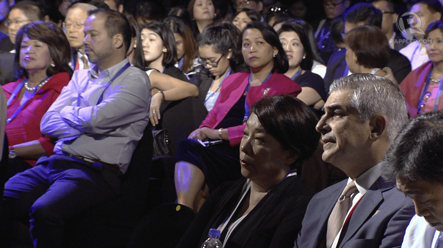 LEARNING LESSONS. The audience, among them APEC Business Advisory Council leads (right foreground, lower right): Doris Magsaysay-Ho and Jaime Augusto Zobel De Ayala listens as speakers take the stage to share their ideas on developing SMEs in Asia-Pacific. Photo by Rob Reyes/Rappler    