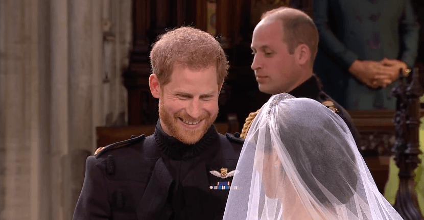 TOGETHER. Prince Harry looks at his bride Meghan Markle. Screenshot from The Royal Family's YouTube channel  