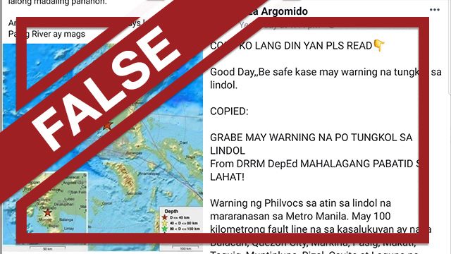 FALSE: Phivolcs ‘warning’ about a looming magnitude 7.1 earthquake