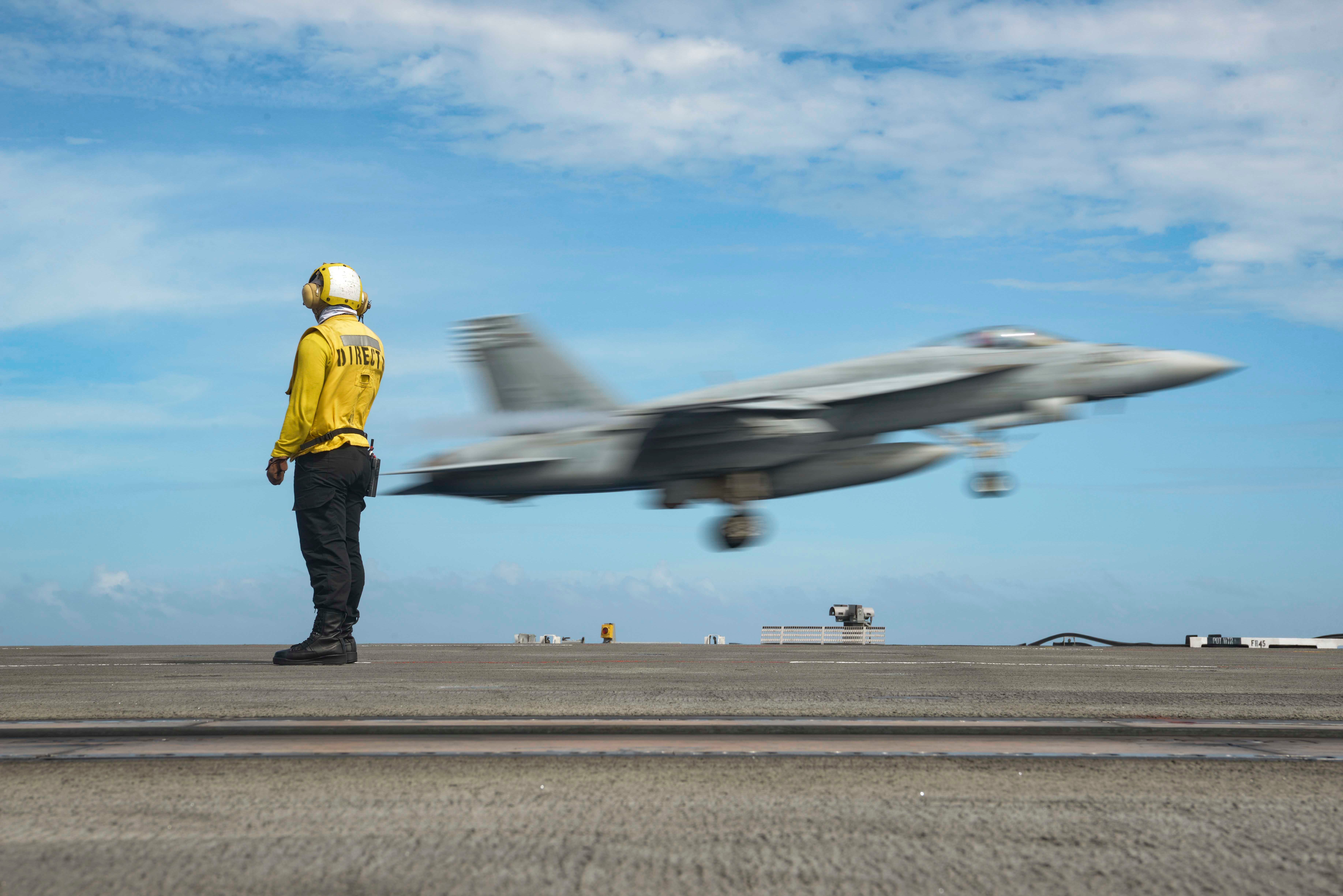TAKE OFF. A fighter jet takes off from the American carrier USS Ronald Reagan in the Philippine Sea on May 26, 2020. Handout photo from the US Navy 