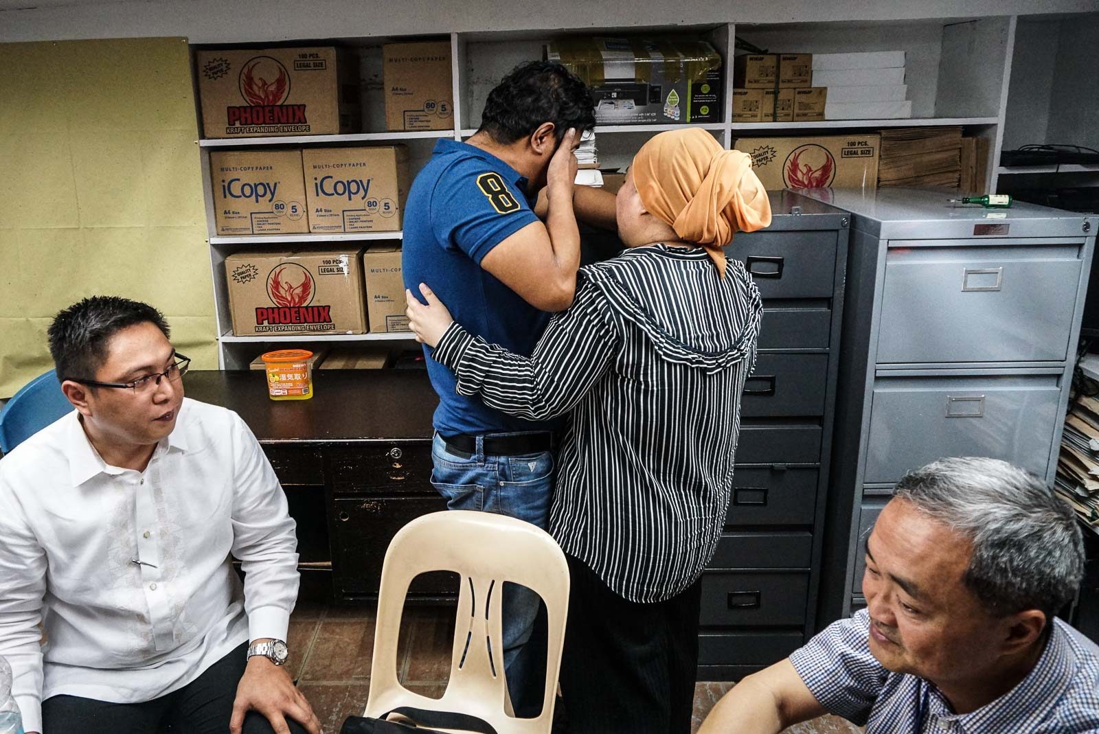 EMOTIONAL. Marawi City Vice Mayor Arafat Salic is comforted by a relative after the Justice Department ordered his release on March 15, 2019, after being arrested for rebellion charges on March 13. Photo by Lito Borras/Rappler   