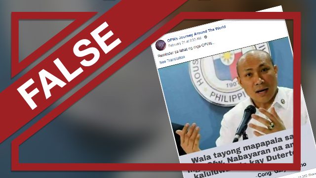 FALSE: Alejano says OFWs ‘sold their souls to Duterte’