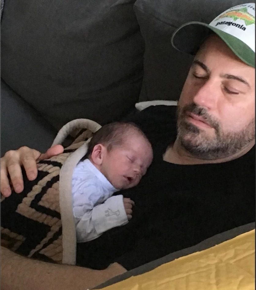 FATHER AND SON. Jimmy Kimmel sleeps with his newborn son, Billy. Screengrab from YouTube/ Jimmy Kimmel Live  