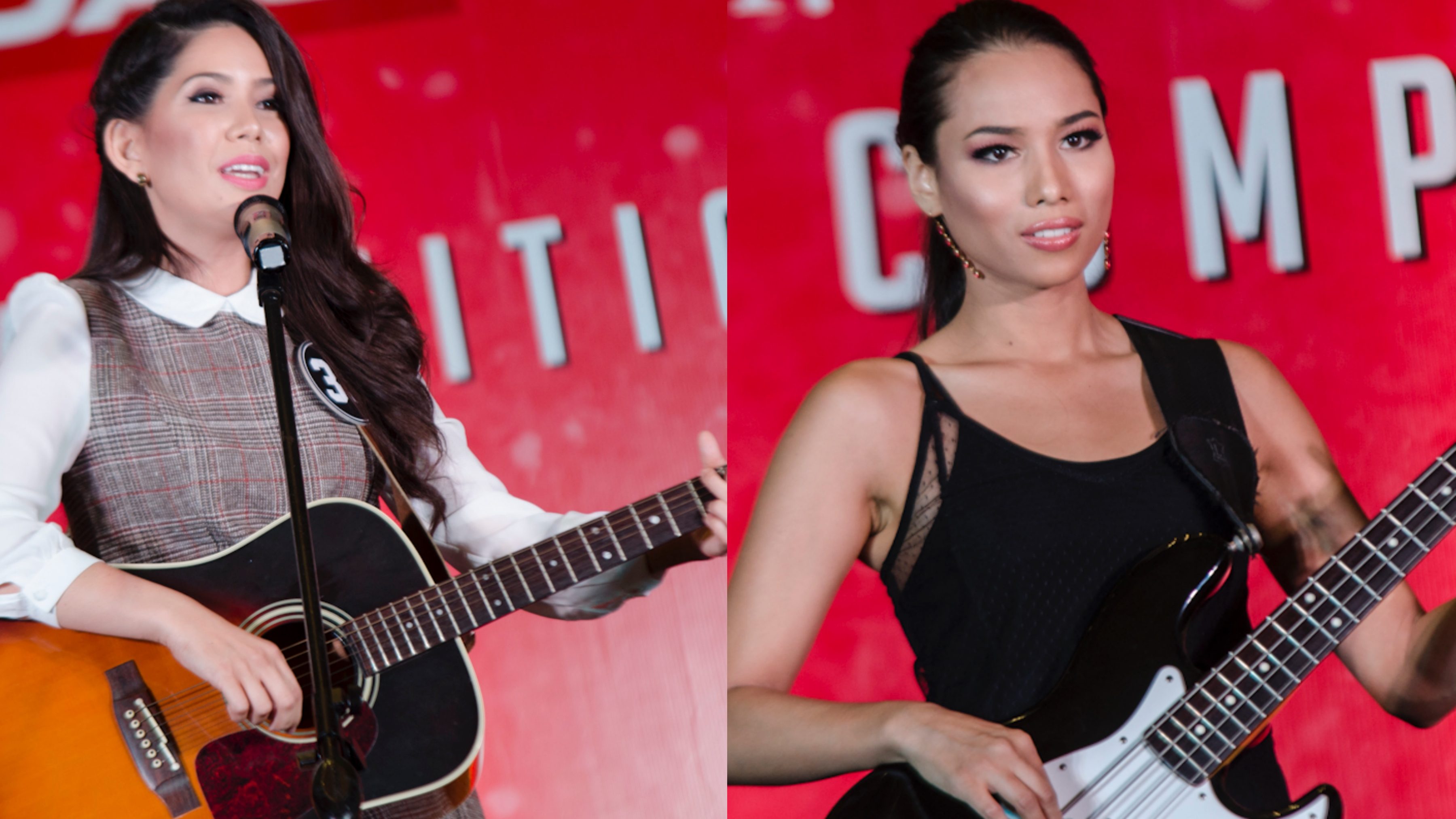 TALENT IN MUSIC. Thoreen Halvorsen and Elizabeth Clenci playing the guitar during their turn at the talent competition. Photo by Rob Reyes/Rappler  