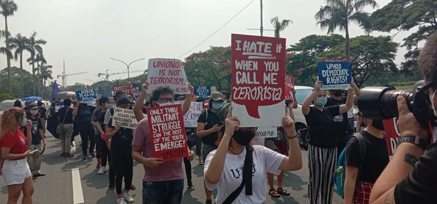 RALLY. Students from Polytechnic University of the Philippines and members of progressive sectoral groups join the indignation protest at UP Diliman on Thursday, June 4 to condemn the passage of the anti-terror bill. Photo from Polytechnic University of the Philippines' The Catalyst 