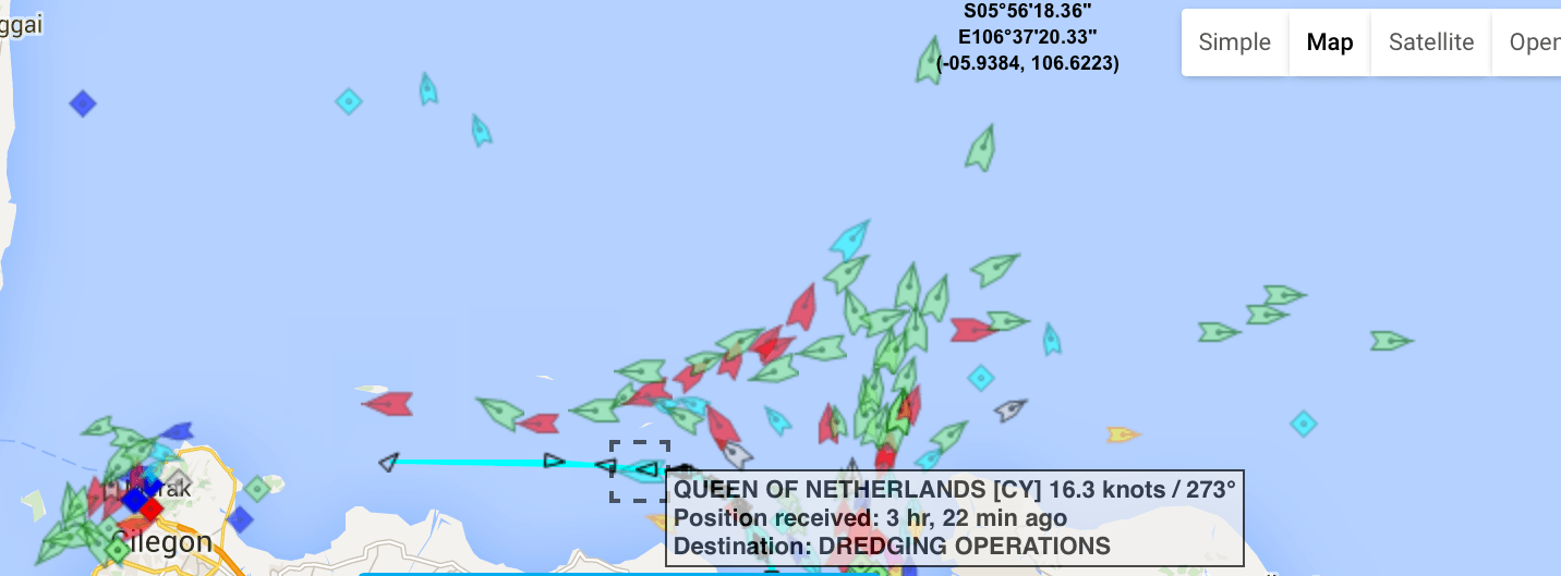 Pergerakan kapal Queen of The Netherlands sebagaimana terekam dari situs Marine Traffic, pada 28 April 2016. 