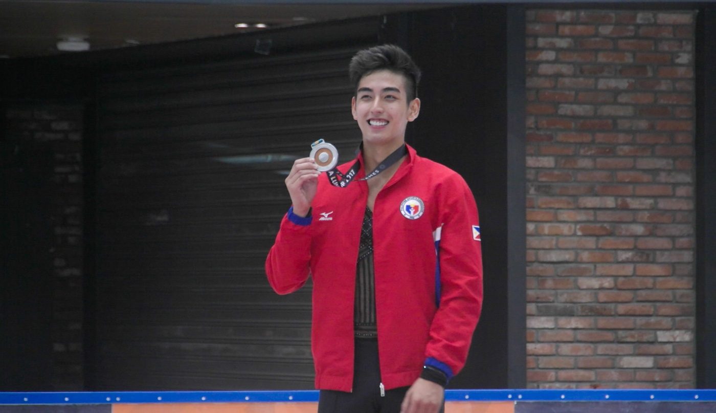 SILVER. Figure skater and Sochi Winter Olympian Michael Christian Martinez at the podium with his silver medal. He lost to Malaysian rival Julian Yee. Photo by Adrian Portugal/Rappler 