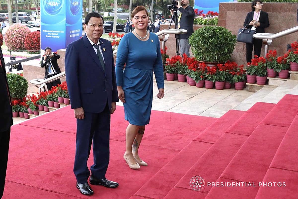 COMPANION. President Duterte and Davao City Mayor Sara Duterte-Carpio attend the Boao Forum for Asia. Malacañang photo 