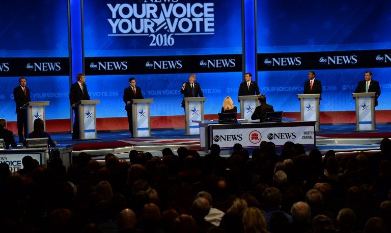 THE RACE SO FAR. Republican presidential candidates participate in the Republican Presidential Candidates Debate February 6, 2016 at St. Anselm's College Institute of Politics in Manchester, New Hampshire. Jewel Samad/AFP 