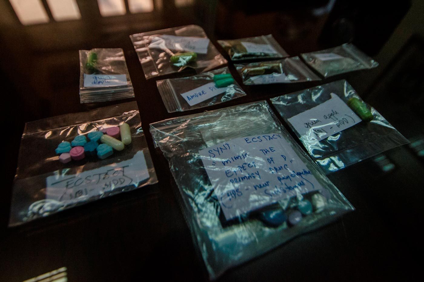 CONCERT DRUGS. The National Bureau of Investigation shows journalists samples of illegal drugs normally confiscated at rave parties. File photo by Rob Reyes/Rappler 