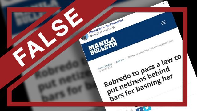 FALSE: ‘Manila Bulletin story’ on Robredo proposing law to jail bashers