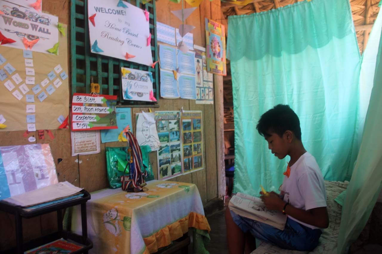 HOME-BASED READING CORNER. This is one of the initiatives that Ryan Homan spearheaded in Barangay San Jose in Donsol, Sorsogon. 