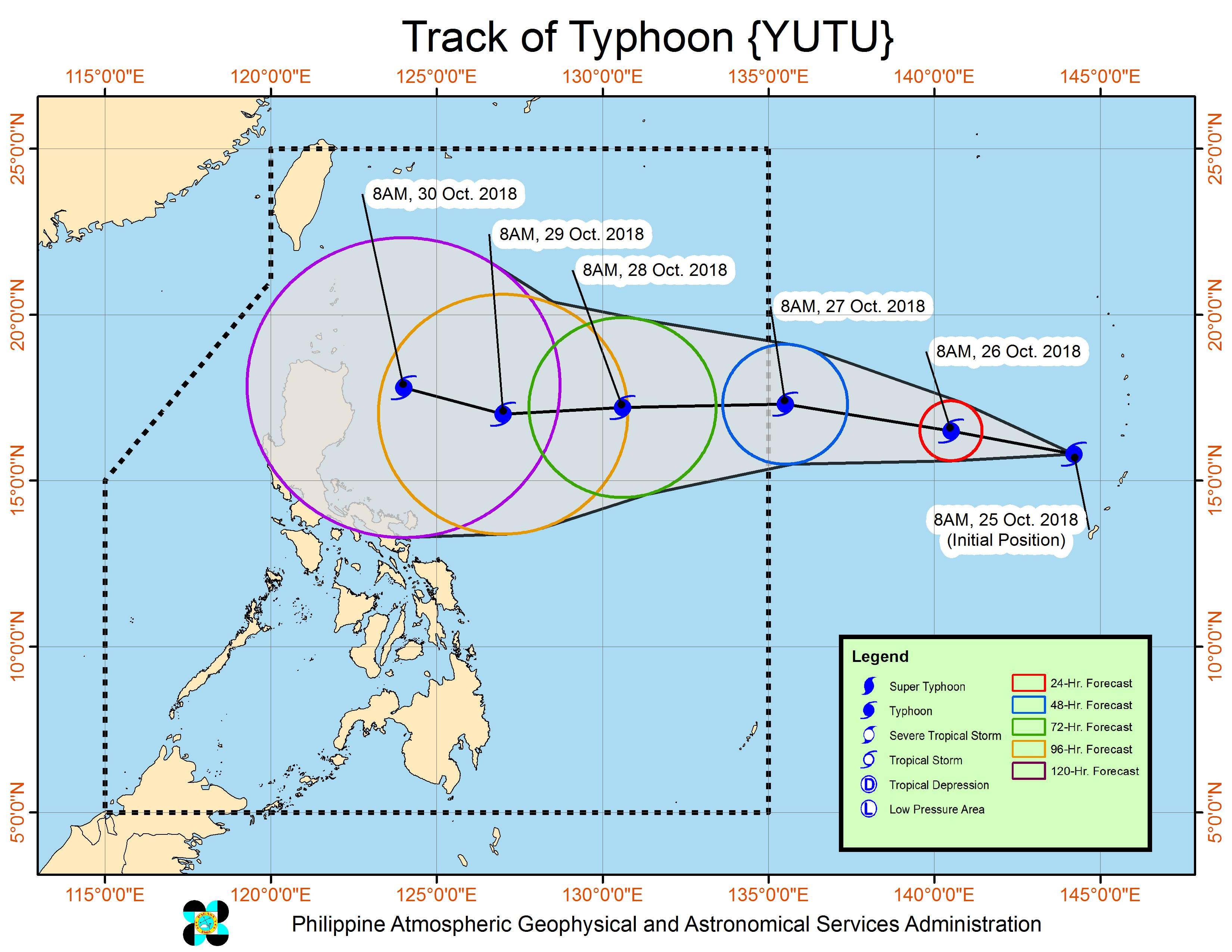 Forecast track of Typhoon Yutu as of October 25, 2018, 11 am. Image from PAGASA 