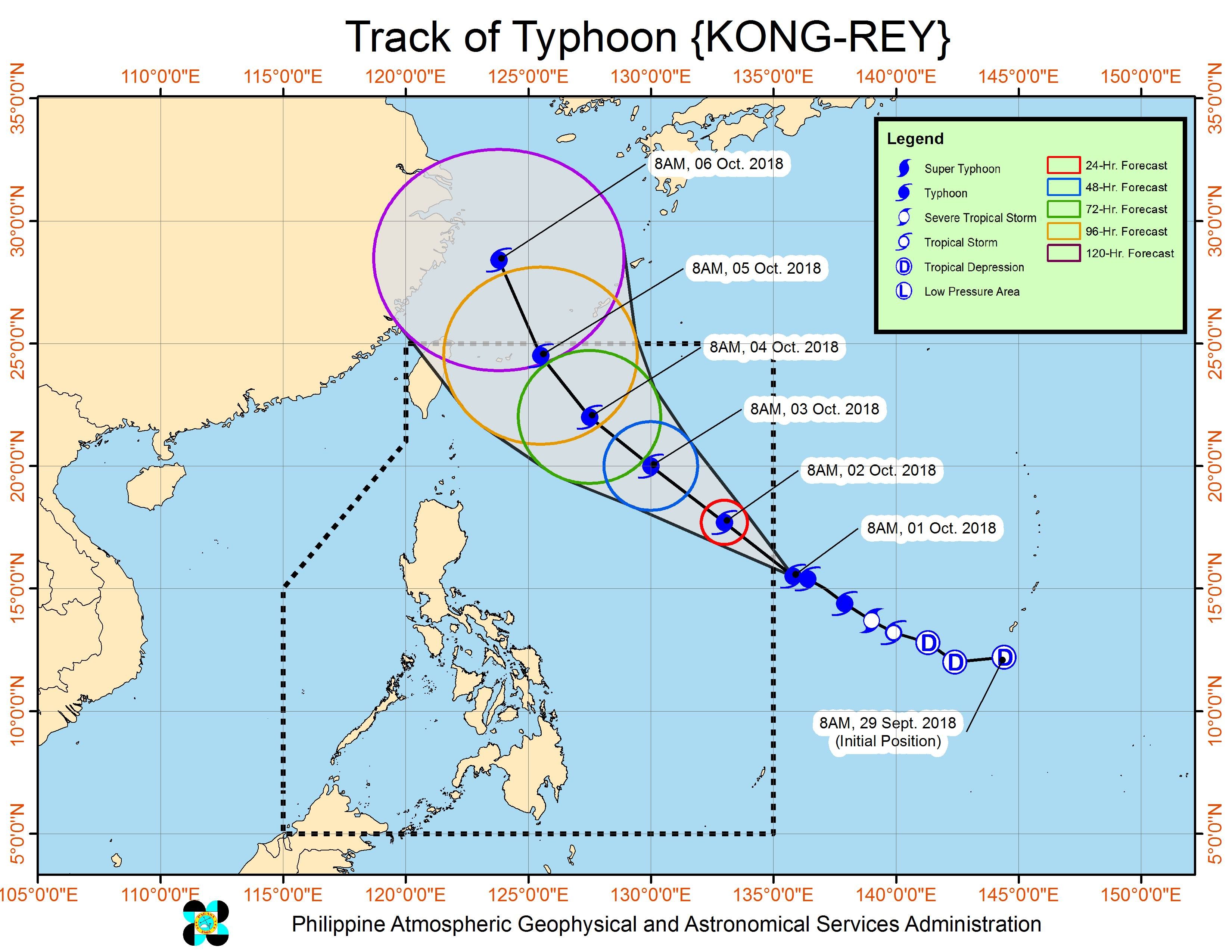 Forecast track of Typhoon Kong-rey as of October 1, 2018, 11 am. Image from PAGASA 