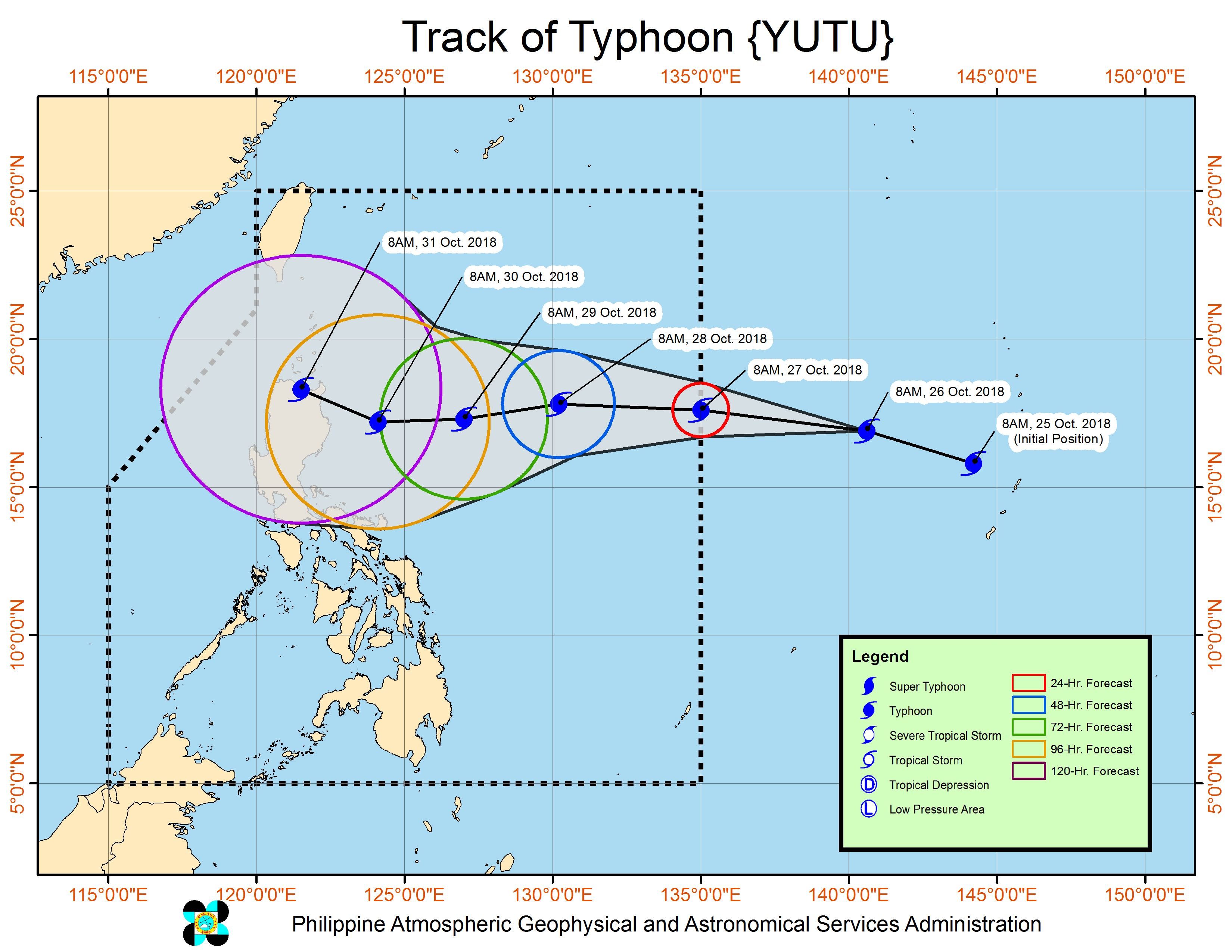 Forecast track of Typhoon Yutu as of October 26, 2018, 11 am. Image from PAGASA 