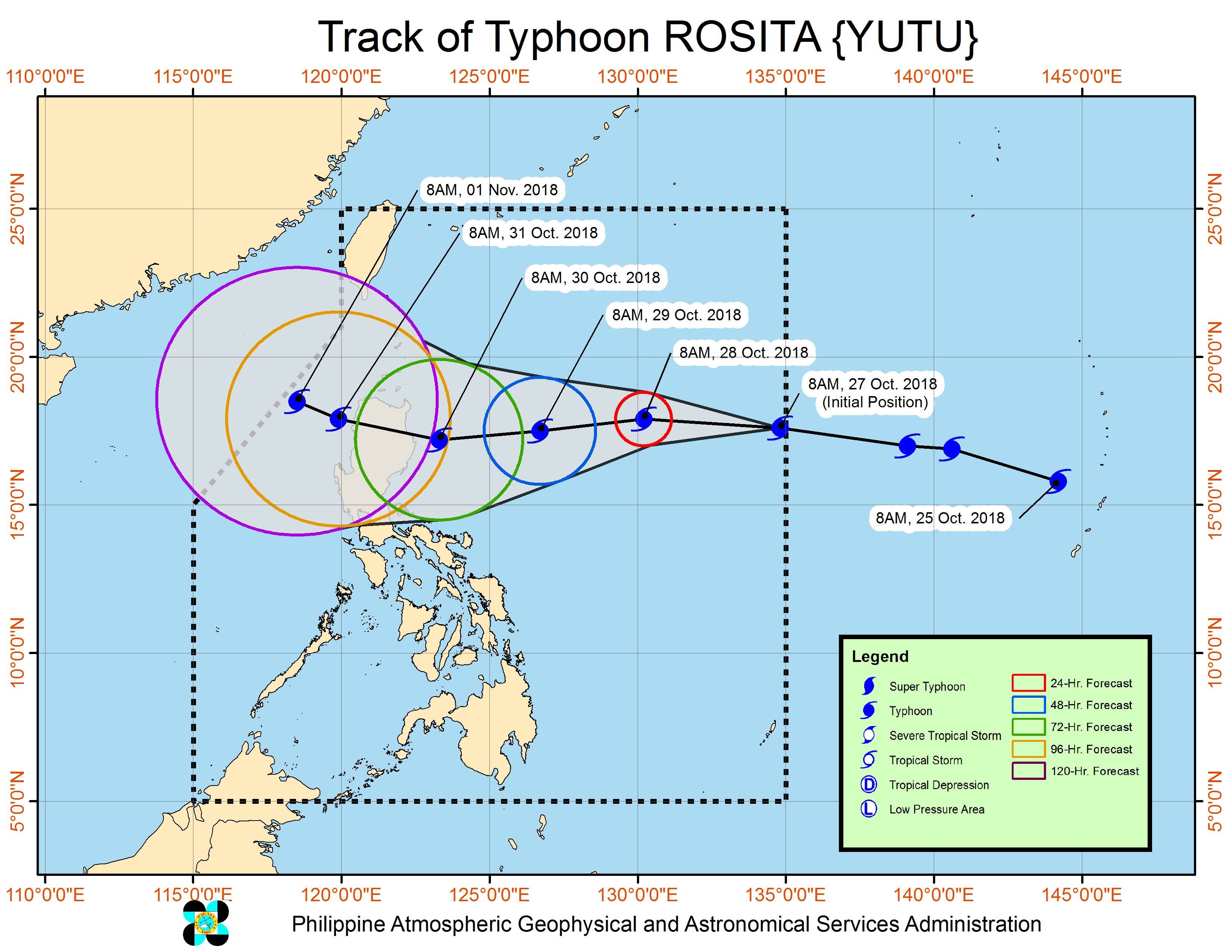 Forecast track of Typhoon Rosita (Yutu) as of October 27, 2018, 11 am. Image from PAGASA 