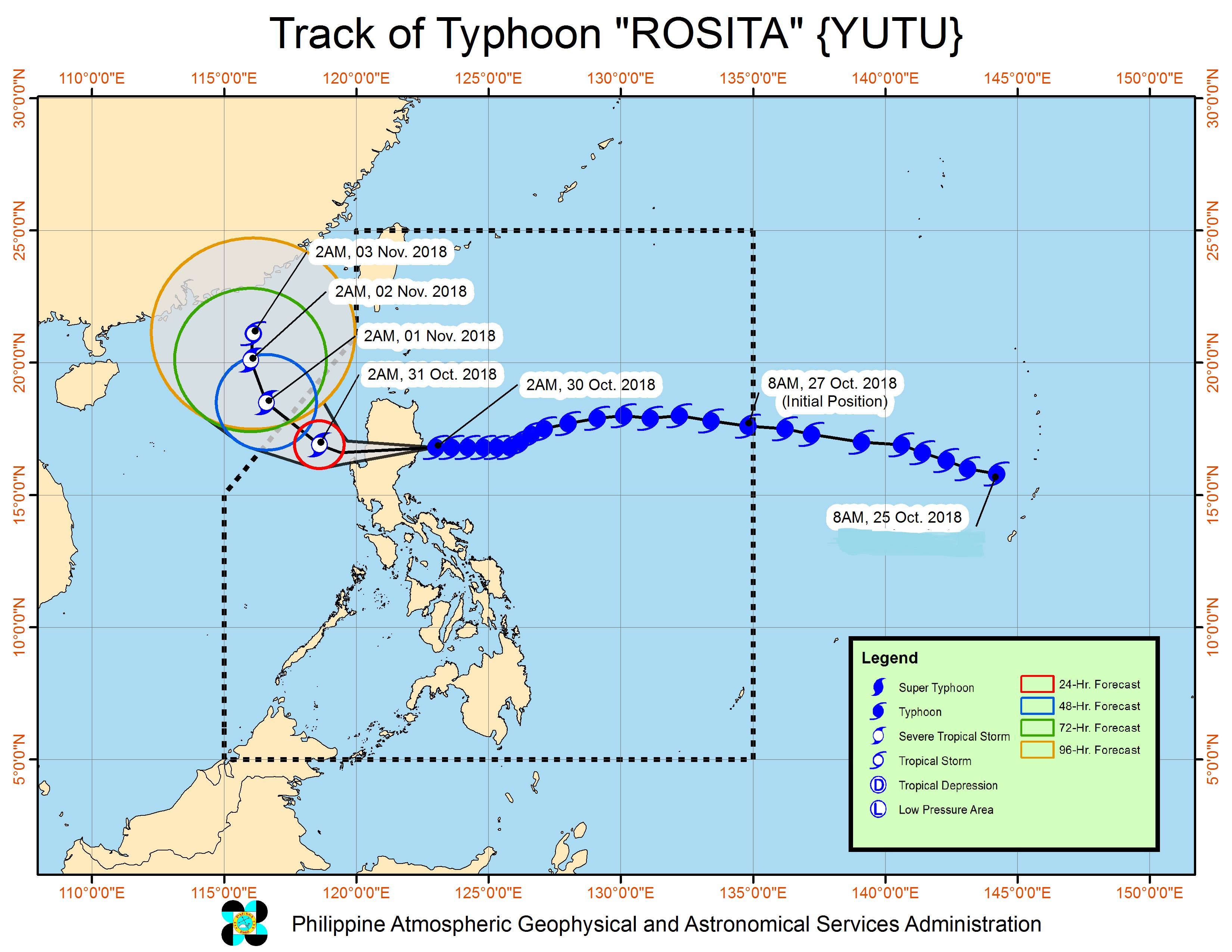 Forecast track of Typhoon Rosita (Yutu) as of October 30, 2018, 5 am. Image from PAGASA 