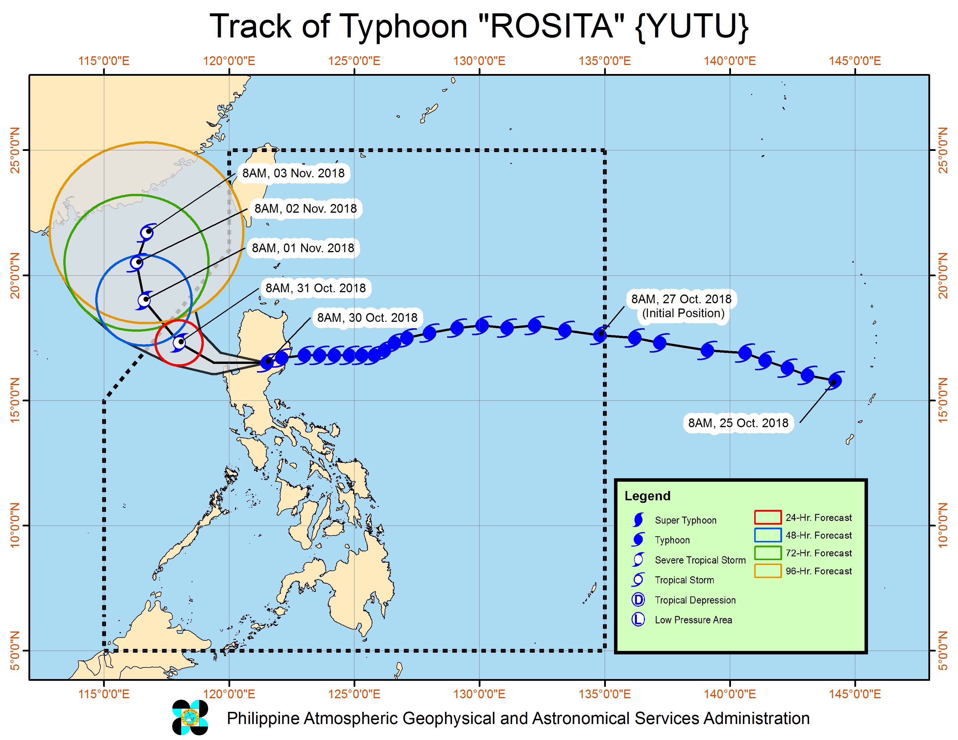 Forecast track of Typhoon Rosita (Yutu) as of October 30, 2018, 11 am. Image from PAGASA 