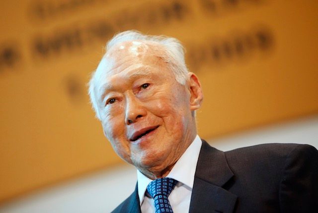 LEE, 1923-2015. A file photo dated 01 July 2009 of Singapore's Minister Mentor Lee Kuan Yew delivering his speech during an event to celebrate the formation of the restructured Civil Aviation Authority of Singapore (CAAS) and new airport company. How Hwee Young/EPA 