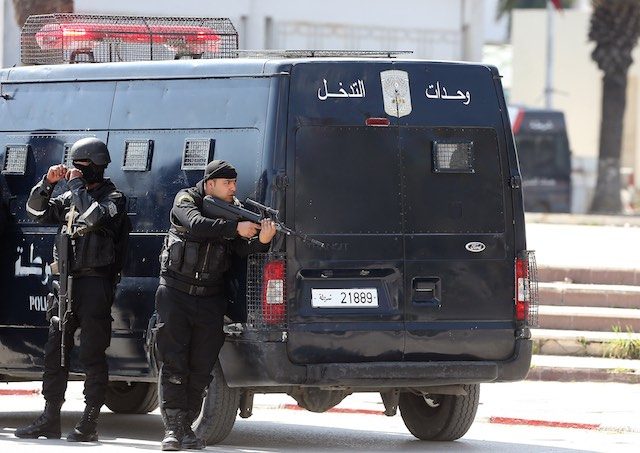 ON ALERT. Members of the Tunisian security services take up a position outside the National Bardo Museum, near the country's parliament after gunmen reportedly took hostages at Tunisia museum in Tunis,Tunisia on 18 March 2015 Mohamed Messara/EPA 