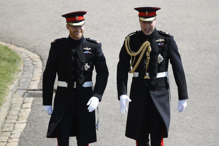 ARRIVAL. Prince Harry arrives with his best man Prince William at St George's Chapel, Windsor Castle, in Windsor, on May 19, 2018 for his wedding ceremony to marry US actress Meghan Markle. Photo by Odd Andersen/AFP 