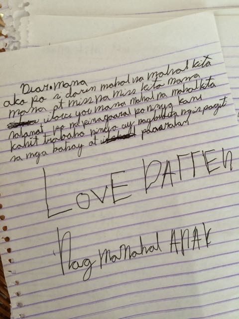 Mark Darren's handwritten letter to his mother.  