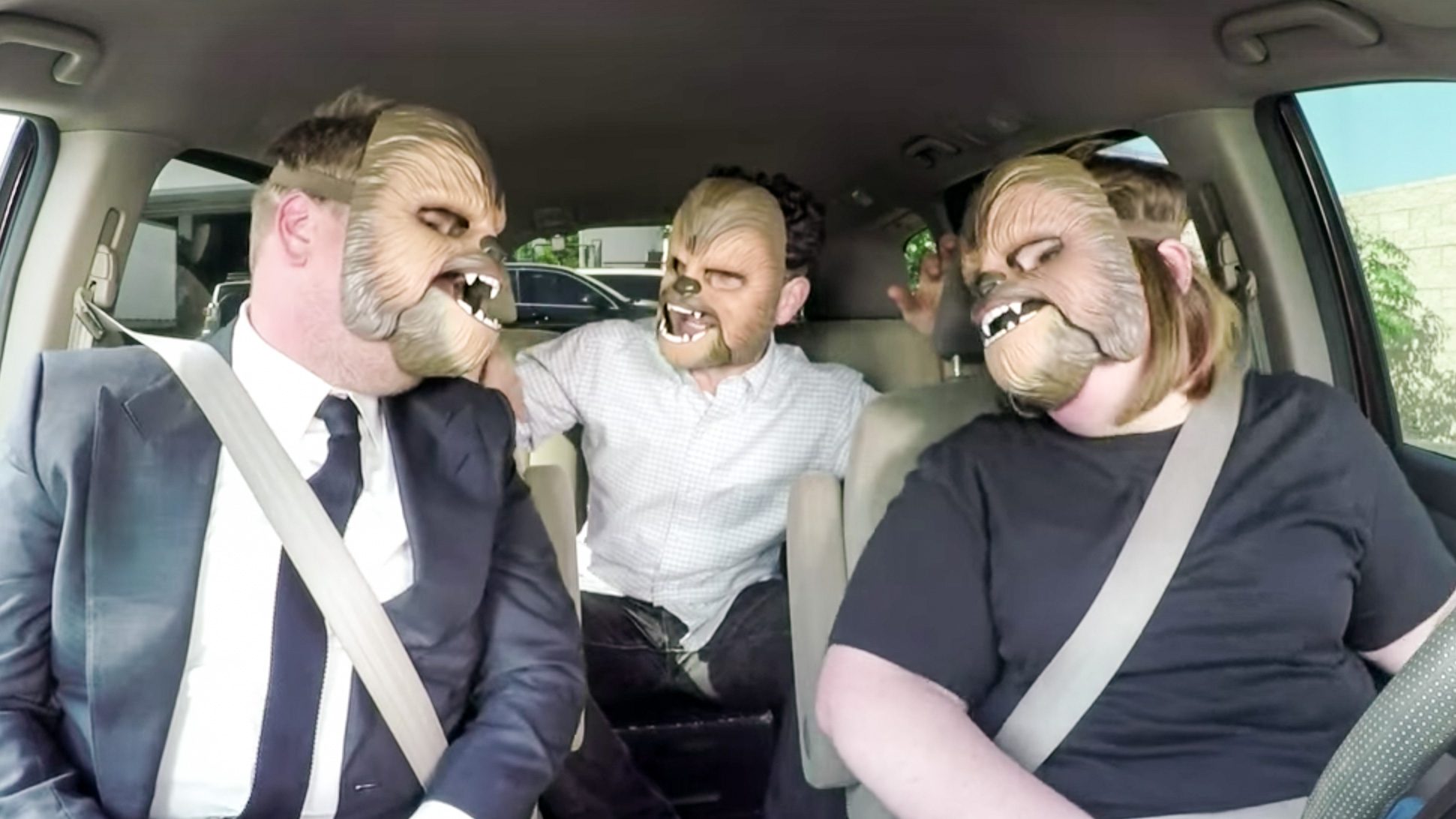 WATCH: ‘Chewbacca Mom’ drives James Corden to work, gets surprise from real Chewbacca