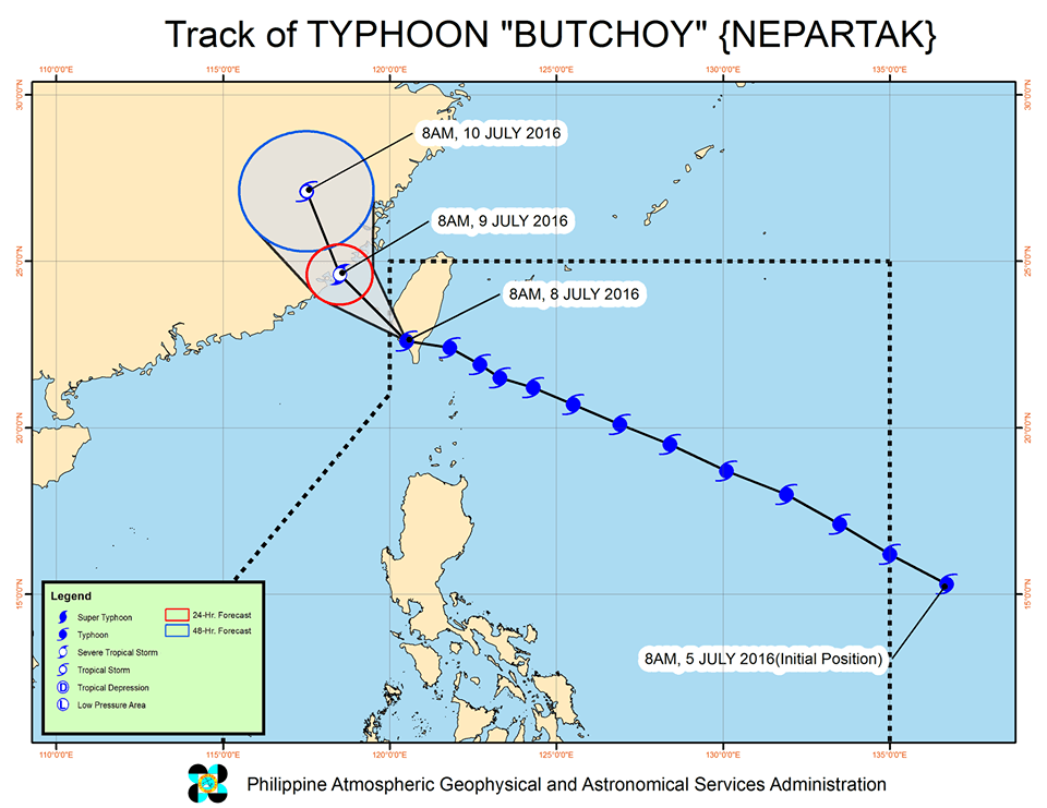 Forecast track of Typhoon Butchoy as of July 8, 11 am. Image courtesy of PAGASA  