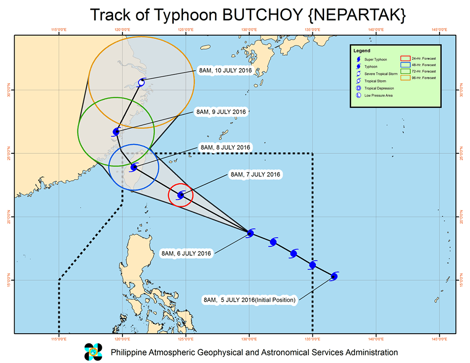 Forecast track of Typhoon Butchoy as of July 6, 11 am. Image courtesy of PAGASA  