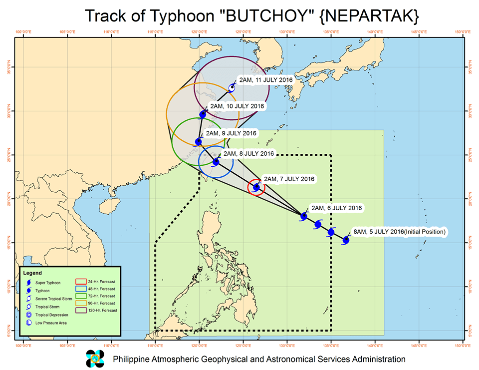 Forecast track of Typhoon Butchoy as of July 6, 5 am. Image courtesy of PAGASA 