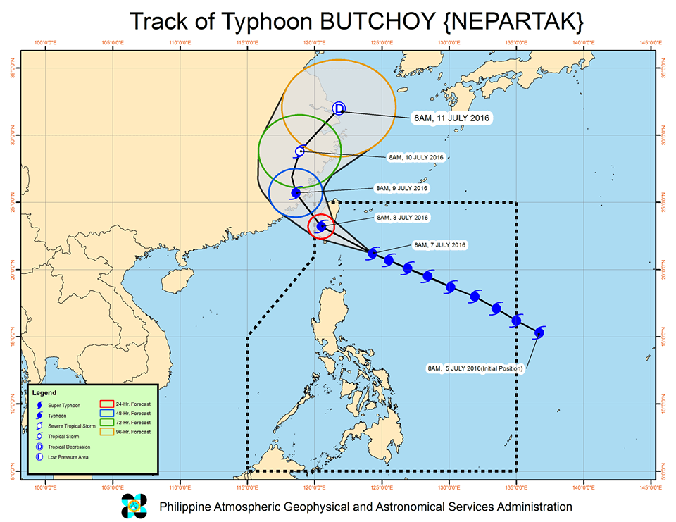 Forecast track of Typhoon Butchoy as of July 7, 11 am. Image courtesy of PAGASA 