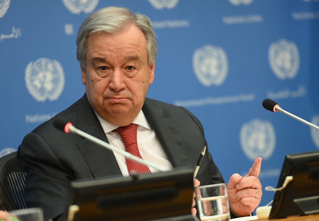 CEASEFIRE? In this file photo, United Nations Secretary General Antonio Guterres speaks during a press briefing at United Nations Headquarters on February 4, 2020 in New York City. File photo by Angela Weiss/AFP 