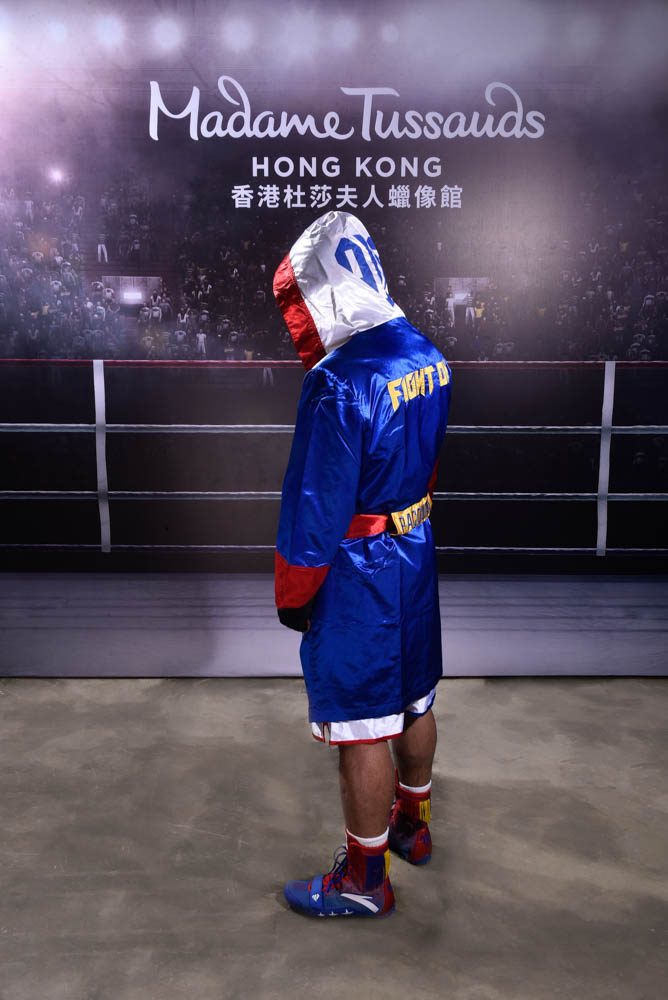 EYE OF THE TIGER. Manny Pacquiao sports his signature boxing pre-match look. Photo from Madame Tussauds Hong Kong 
