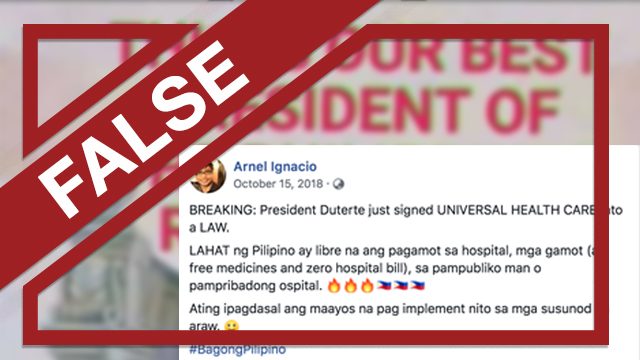 FALSE: Duterte ‘signed’ universal health care bill in October 2018