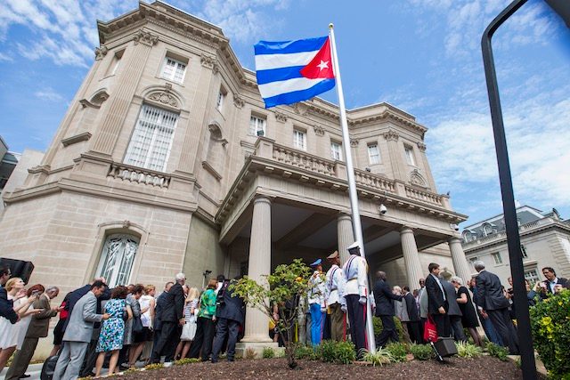 OPEN FOR BUSINESS. The Cuban flag flies outside the Cuban embassy in Washington, DC, USA, July 20, 2015. Jim Lo Scalzo/EPA 