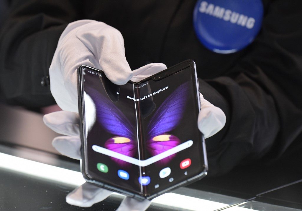GALAXY FOLD. The Galaxy Fold 5G phone is presented at the booth of Samsung during the international electronics and innovation fair IFA in Berlin on September 6, 2019. Photo by Tobias Schwarz/AFP 