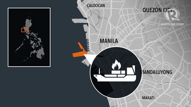 Fire hits container van aboard vessel in Tondo, Manila
