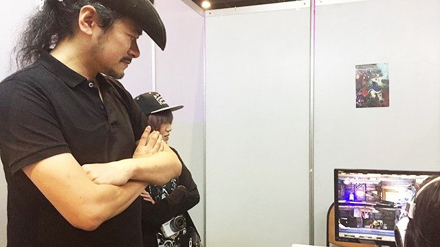 Revered developer, Koji Igarashi, was surprised at the number of people who lined up at his booth to try out his new game. Photo by Nadine Pacis/GameProgression.com 