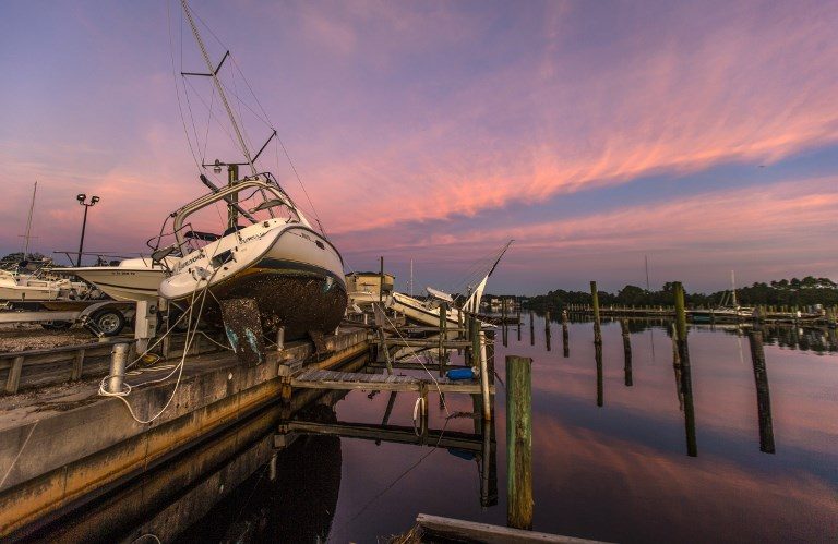 'MOORED'. Boats damaged by Hurricane Michael sit at the Moorings of Carrabelle marina on October 12, 2018, in Carrabelle, Florida. Photo by Mark Wallheiser/Getty Images/AFP   