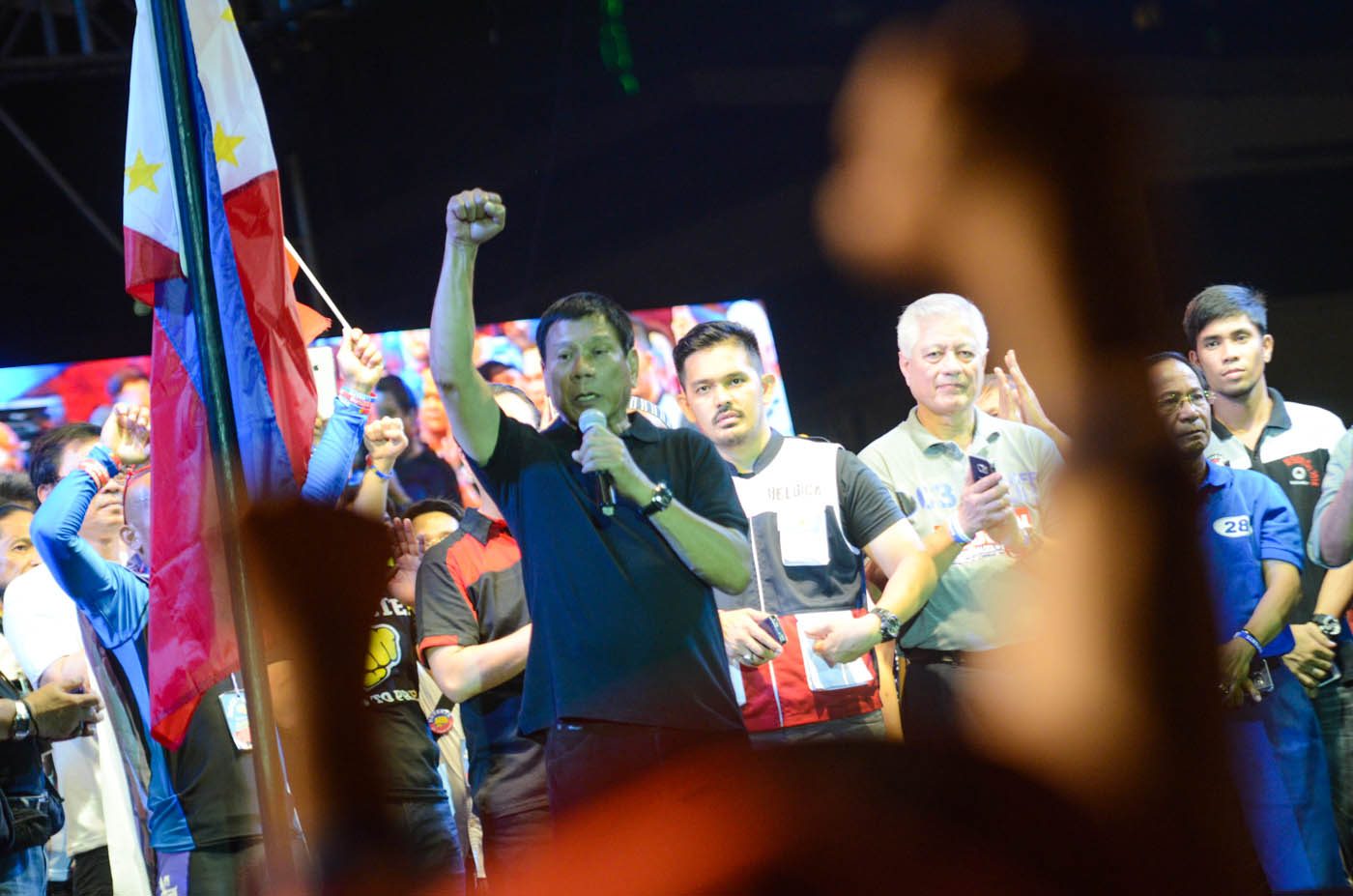 Presidential candidate Rodrigo Duterte (center) during a campaign rally in Manila, May 2016. Alecs Ongcal/Rappler 
